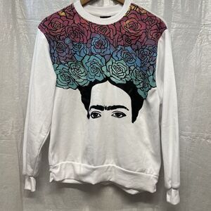 Frida Kahlo Graphic Sweatshirt Floral Crew Neck Pullover Top XS NEW